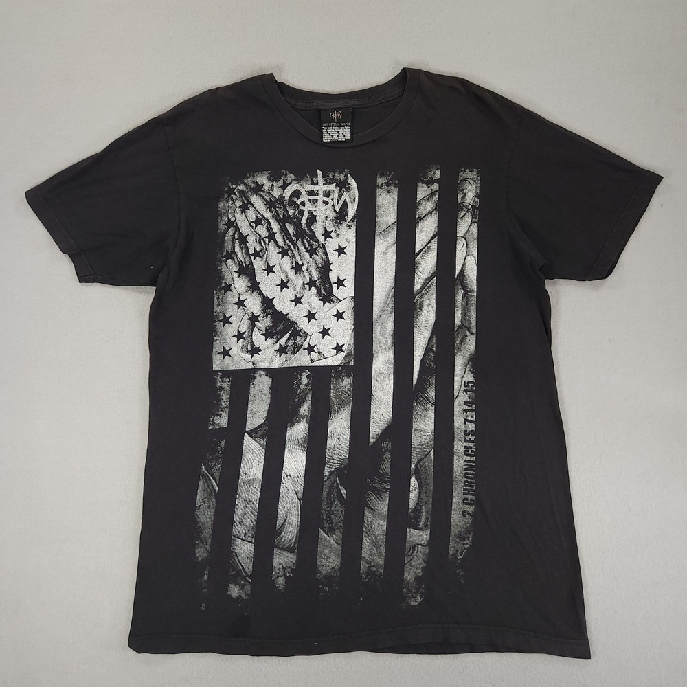 NOTW Not Of This World Mens Black Tree Graphic Bible Verse T-Shirt Size L Y2K